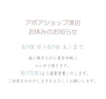 夏季休業　アポア津
